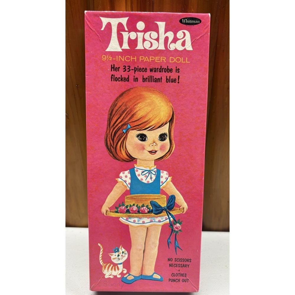 Vintage Whitman Trisha Paper Doll Set 9.5" 1960s Groovy Flocked Wardrobe #4613